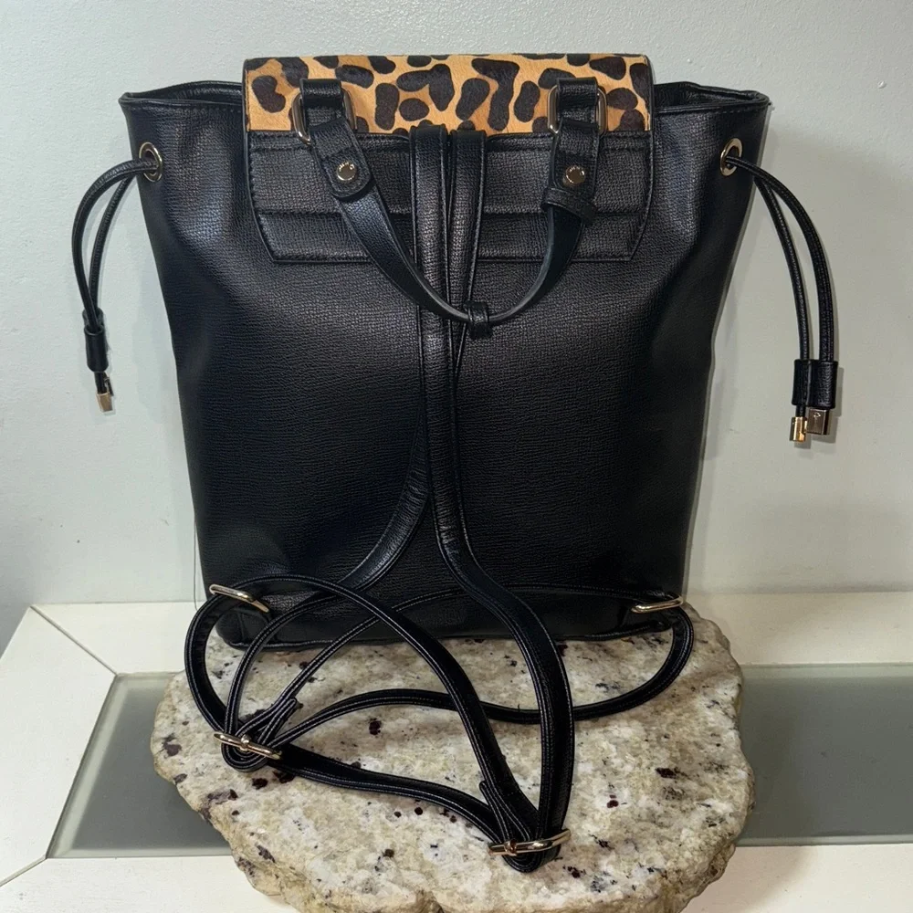 DUNE LONDON GENUINE CALF HAIR SAFFIANO LEATHER CHEETAH LEOPARD BACKPACK